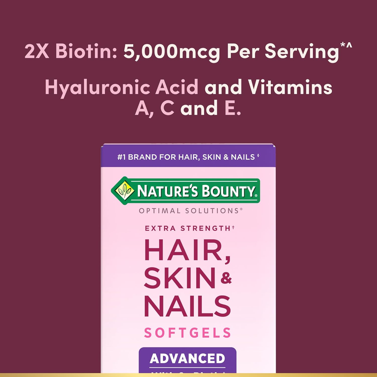 Nature's Bounty Advanced Hair, Skin & Nails, Argan-Infused Vitamin Supplement with Biotin and Hyaluronic Acid, 150 Rapid Release Softgels, 50 Total Servings - Image 2