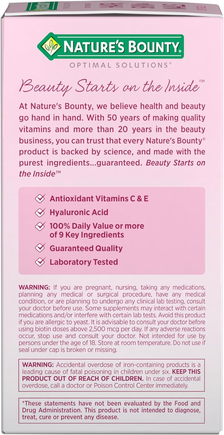 Nature's Bounty Advanced Hair, Skin & Nails, Argan-Infused Vitamin Supplement with Biotin and Hyaluronic Acid, 150 Rapid Release Softgels, 50 Total Servings - Image 6
