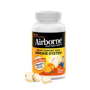 Airborne 1000mg Chewable Tablets with Zinc, Immune Support Supplement with Powerful Antioxidants Vitamins A C & E - 200 Tablets, Citrus Flavor