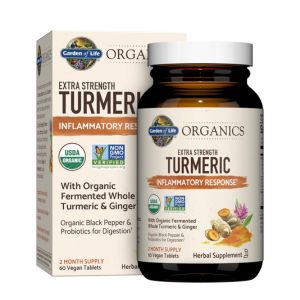 Garden of Life Organics Extra Strength Turmeric Inflammatory Response 60 Tablets-100mg Curcumin (95% Curcuminoids) Black Pepper, Probiotics, Organic Non-GMO Vegan Gluten Free Herbal Supplement