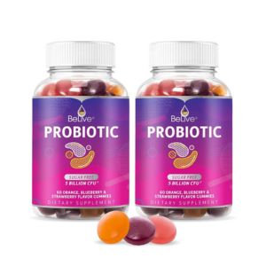 BeLive Probiotic Gummies - Probiotics with 5 Billion CFUs for Digestive Health, Men, Women & Kids Probiotic Supplements for Immune Support, Sugar Free & Vegan – Blueberry, Strawberry & Orange | 2-Pack