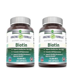 Amazing Formulas Biotin 10000 mcg Veggie Capsules | Vitamin B7 Supplement | Non-GMO | Gluten Free | Made in USA (200 Count | 2 Pack)