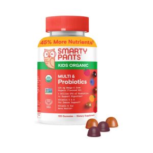 SmartyPants Organic Kids Multivitamin Gummies: Probiotics, Omega 3 (ALA), Vitamin D3, C, Vitamin B12, B6, A, K & Zinc for Immune Support, Biotin, Three Fruit Flavors, 120 Count (30 Day Supply)