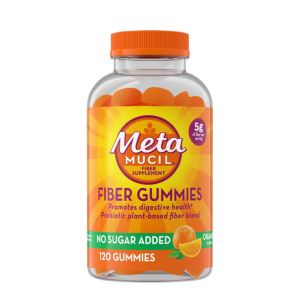 Metamucil Fiber Gummies for Adults, No Sugar Added Orange Flavor, 5g Prebiotic Plant Based Fiber Supplement Blend, 120 Count