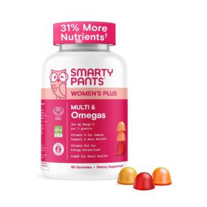 SmartyPants Women's Multivitamin Gummies - Improved Formula: Omega 3 (DHA/EPA), Methylfolate, CoQ10, Vitamin D3, C, Vitamin B12, B6, A, K & Zinc, Inositol, Gluten Free, 90 Count (30 Day Supply)