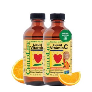 CHILDLIFE ESSENTIALS Liquid Vitamin C - Pure Vitamin C Liquid Supplement for Kids, Immune System Support, Natural Orange Flavor, 4 Fl Oz (Pack of 2)