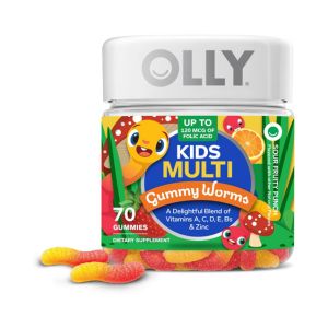 OLLY Kids Multivitamin Gummy Worms, Overall Health and Immune Support, Vitamins and Minerals A, C, D, E, Bs and Zinc, Chewable Supplement, Sour Fruit Punch, 45 Day Supply (70 Count)