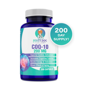 CoQ10 - Co-Enzyme Q10-200 mg - Excellent Value - 200 Caps - Quick Absorption - Veg. Caps - Non-GMO - Ubiquinone - Heart & Cellular Energy & Brain Supplement by Foxxy Doc
