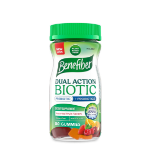 Benefiber Prebiotic Fiber Supplement Gummies with Probiotics for Digestive Health, Assorted Fruit Flavors - 50 Count