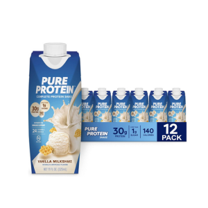 Pure Protein Strawberry Protein Shake, 30g Complete Protein, Ready to Drink and Keto-Friendly, Vitamins A, C, D, and E plus Zinc to Support Immune Health, 11oz Bottles, 12 Pack