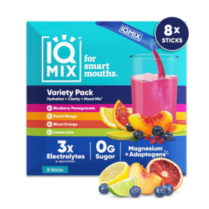 IQMIX Hydration Electrolyte Powder – 4-in-1 Formula for Hydration, Mental Clarity, Mood and Recovery – Sugar-Free Drink Mix, Keto, Magnesium L-Threonate, Lion’s Mane – 20 Count Blood Orange